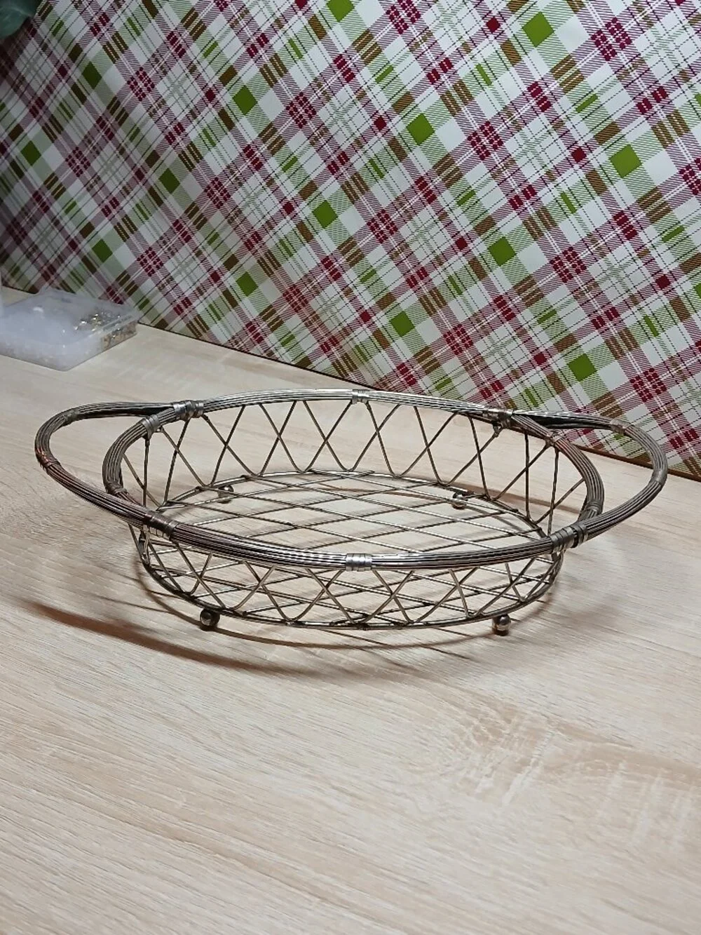Vintage Antique Silver Metal Wire Bread Fruit Basket with Metal Wrapped Handles